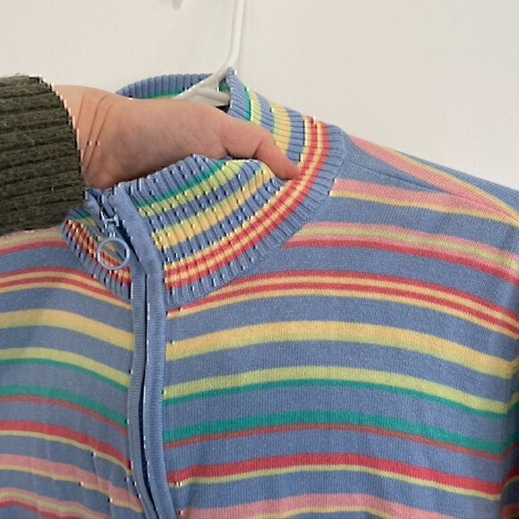 VINTAGE SAG HARBOR Blue Pink Yellow Rainbow Stripe Full Zip Sweatshirt / Sweater - Picture 4 of 11